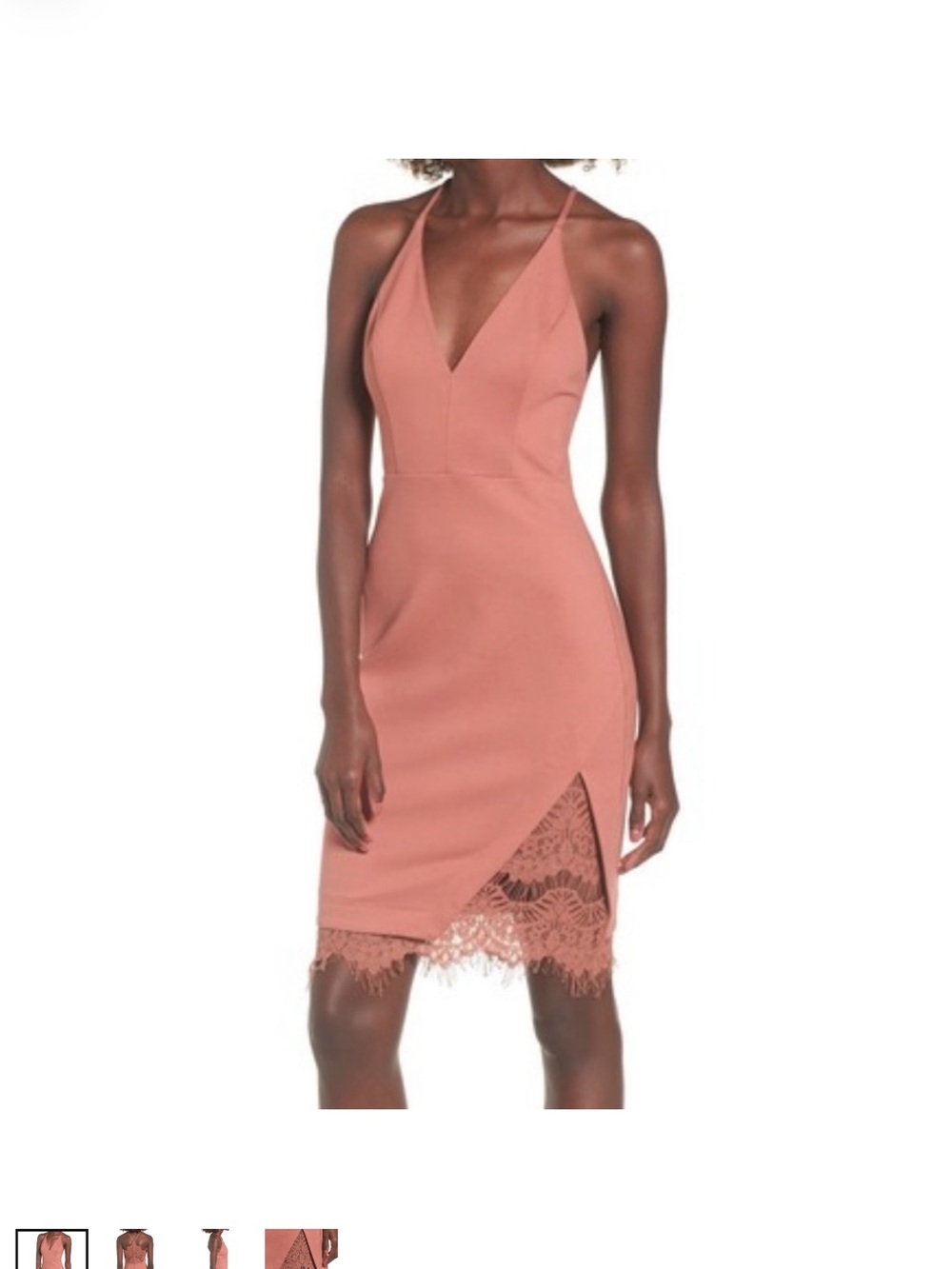 ASTR The Label Dusty Rose Lace-Trim Halter Dress